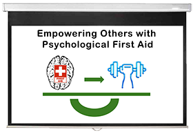 Weighing scale balancing brain and first aid sign with dumbbell, symbolizing the balance of mental health and physical strength.